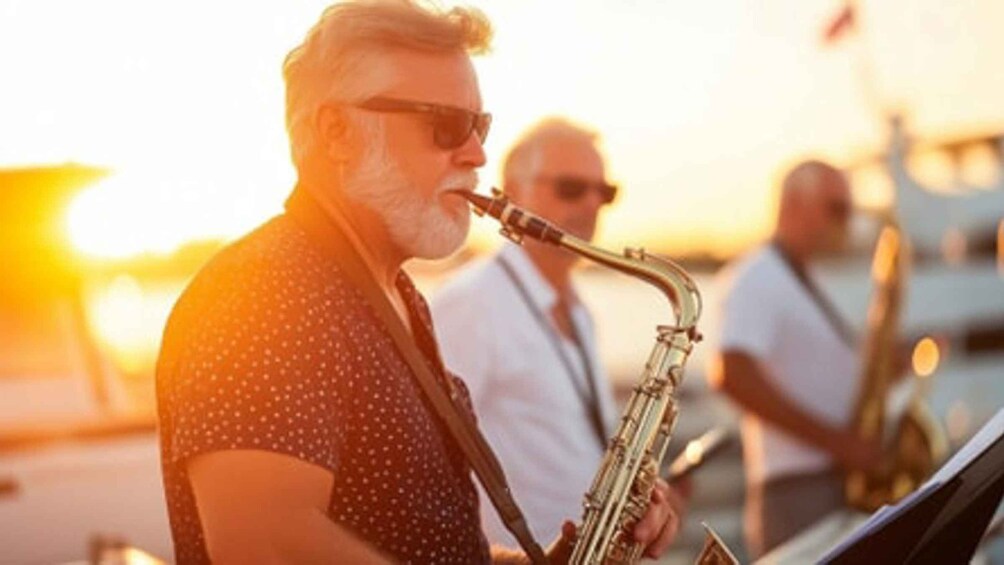 A person playing a saxophone. 5