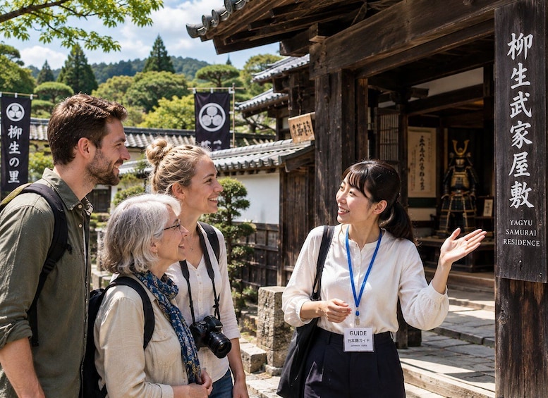 A guide explaining the Yagyū Samurai Residence. 1