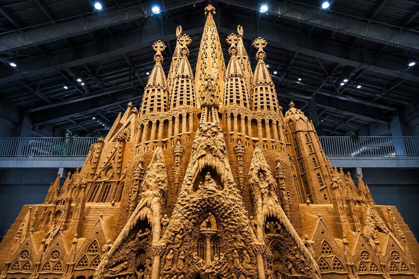 A detailed architectural model with intricate designs and multiple spires. 3