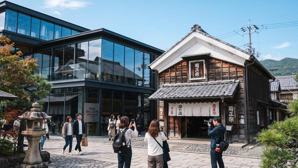 A traditional Japanese building with a sign that reads 'KOBE SHU-HA-RI BREWERY & LAB'. 1