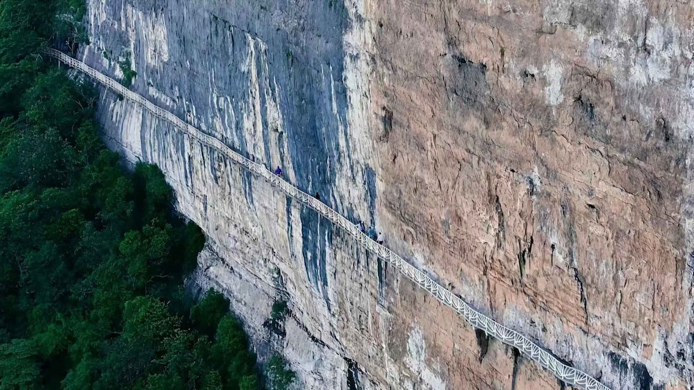 A suspension bridge spanning a steep cliff. 3