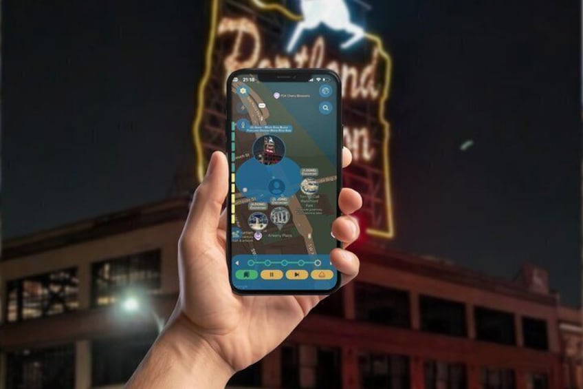 A hand holding a smartphone displaying a map with various points of interest. 5