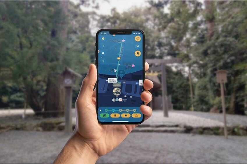 A hand holding a smartphone displaying a map with a route. 4