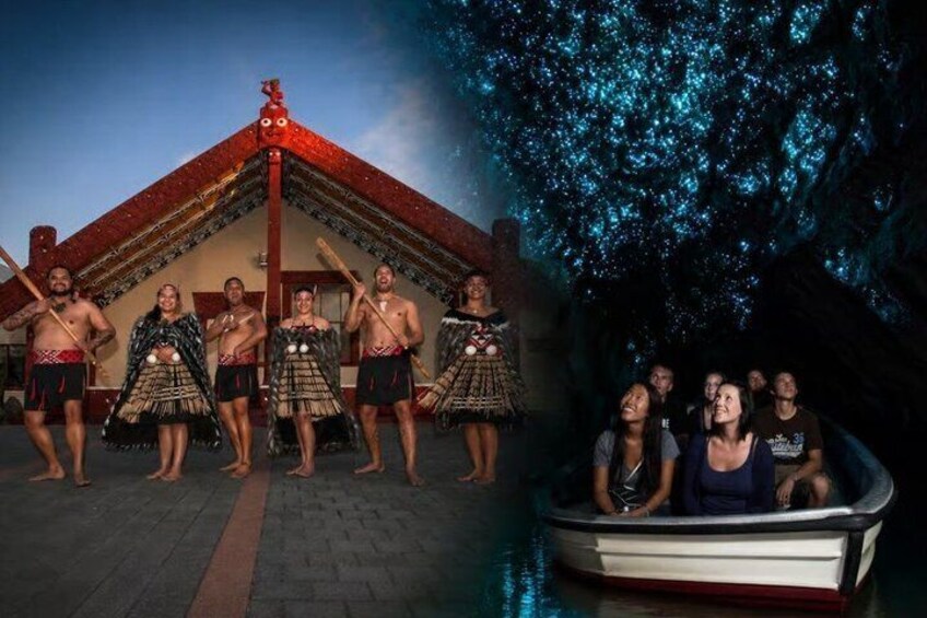 A traditional house with a steep roof and a group of people in traditional attire standing in front. 1