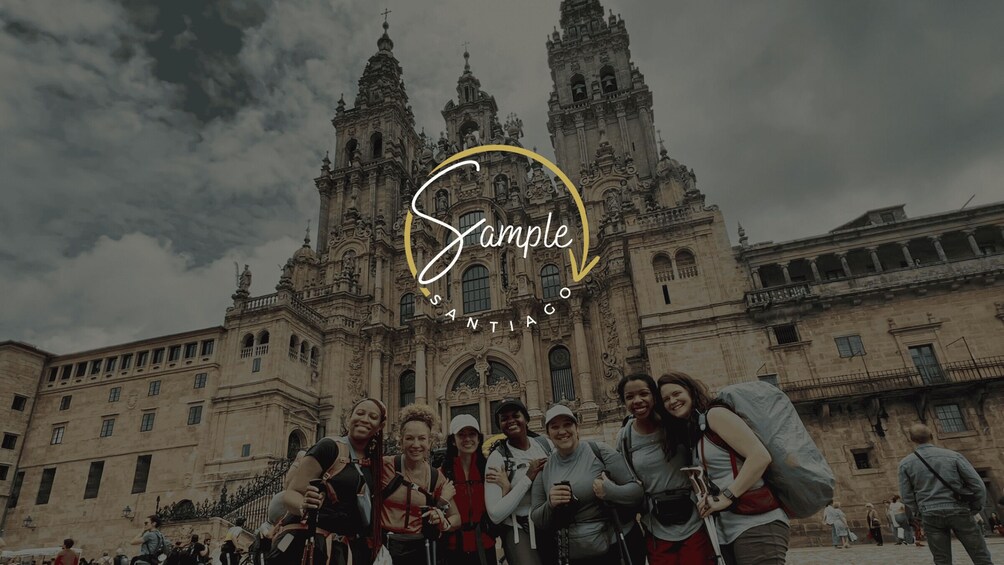 A group of people in front of a historic cathedral with intricate architecture. 1