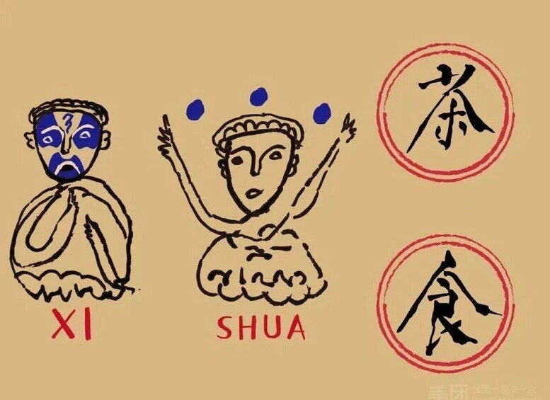 Three figures with distinct features and Chinese characters. 3