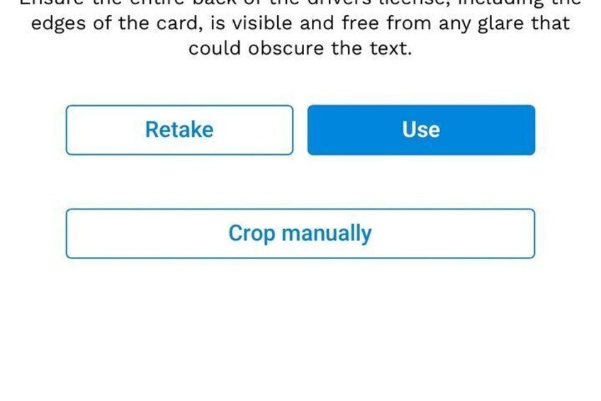 Two buttons labeled 'Retake' and 'Use,' and a third option 'Crop manually.' 4