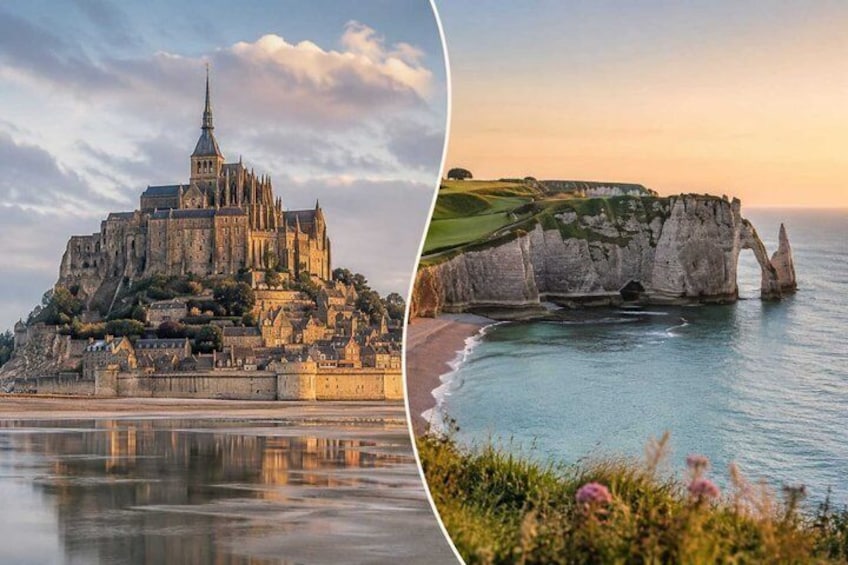 A cathedral and a coastal cliff formation. 1