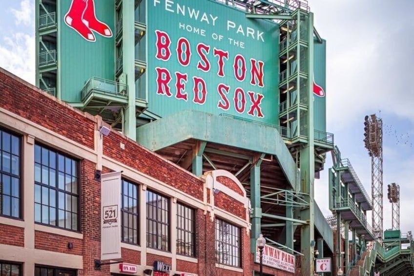 Fenway Park's green exterior with the Boston Red Sox logo and 'Home of the Boston Red Sox' text. 4