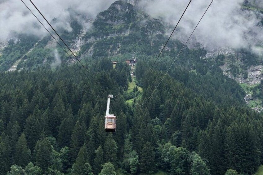 A cable car system in a mountainous forest. 3