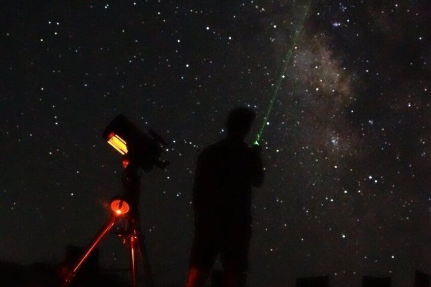 A person with a telescope under a starry sky. 1