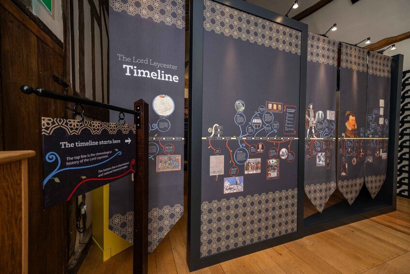 A timeline display with historical information. 5