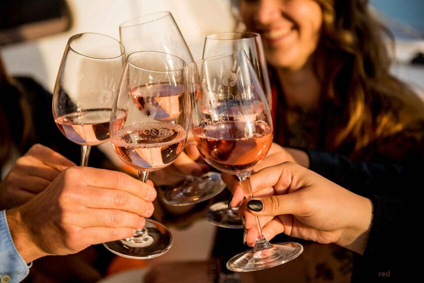 A group of people toasting with wine glasses. 5