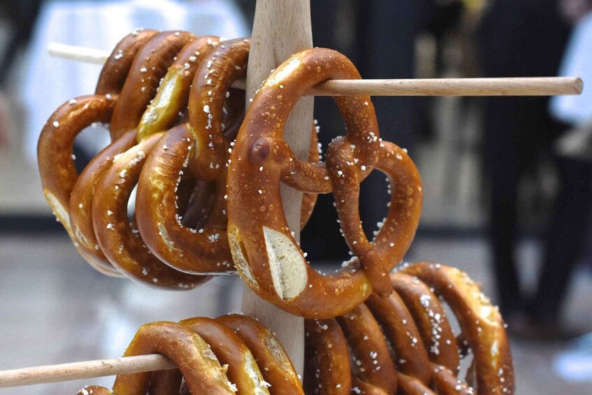 A rack of pretzels with salt. 3