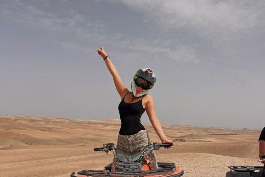 A person on a quad bike in a desert landscape. 1