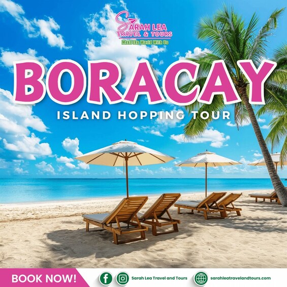 A beach with lounge chairs and umbrellas, palm trees, and a clear blue sky. 1