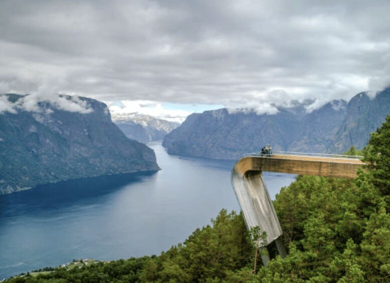 A bridge over a fjord with mountains in the background. 5