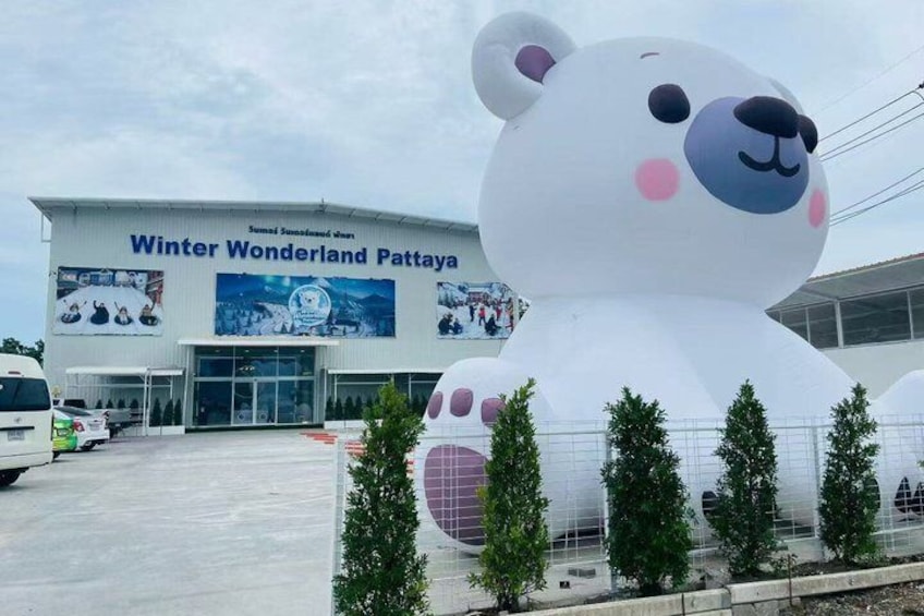 A large white bear sculpture in front of a building labeled 'Winter Wonderland Pattaya.' 1