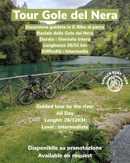 A guided bike tour by the river, with a duration of 26/32 km, intermediate difficulty, and available on request. 3