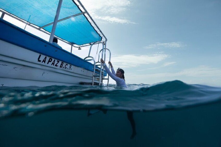 A person on a boat with the text 'LAPAZ B.C.S' on the side. 4