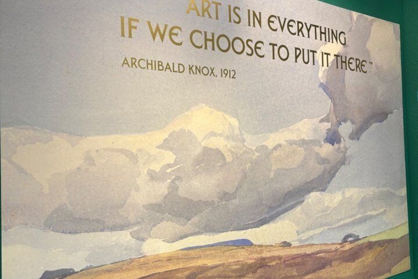 A landscape painting with a quote by Archibald Knox. 4