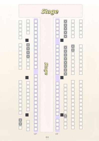 Distribución del escenario con zonas VIP y disposición de los asientos. 2