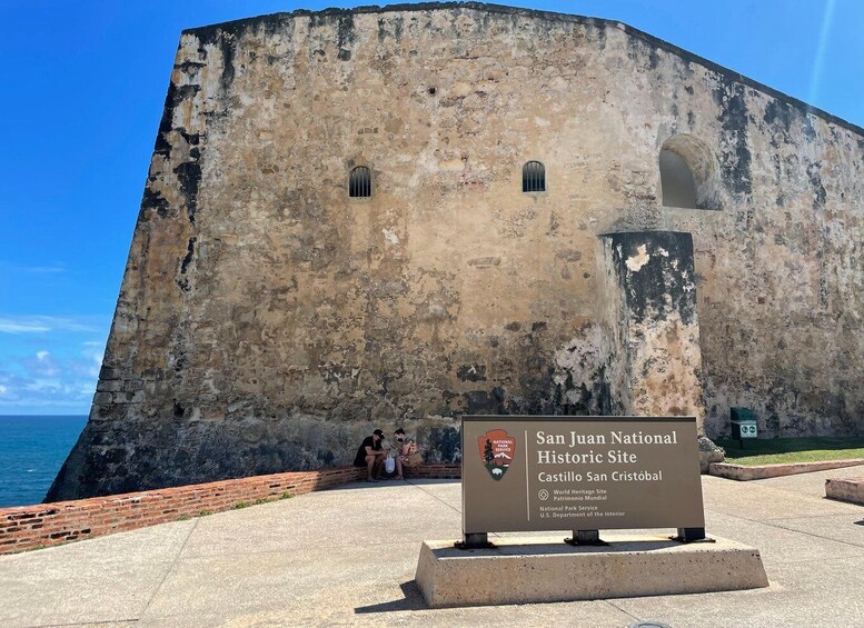 A historic fort with a sign indicating it is the San Juan National Historic Site. 3