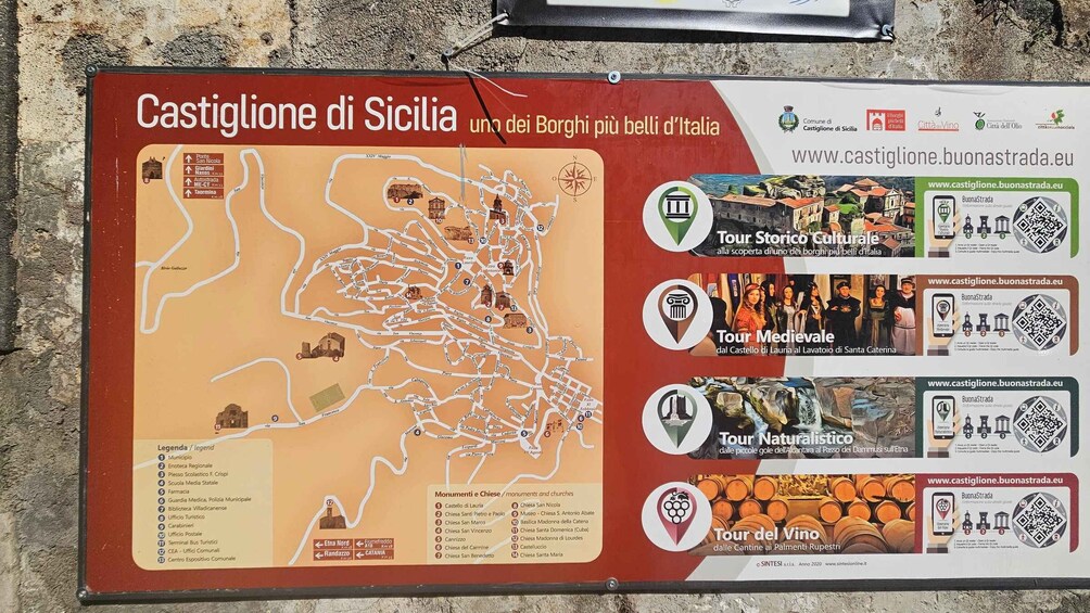 A map of Castiglione di Sicilia with various points of interest and a legend. 5