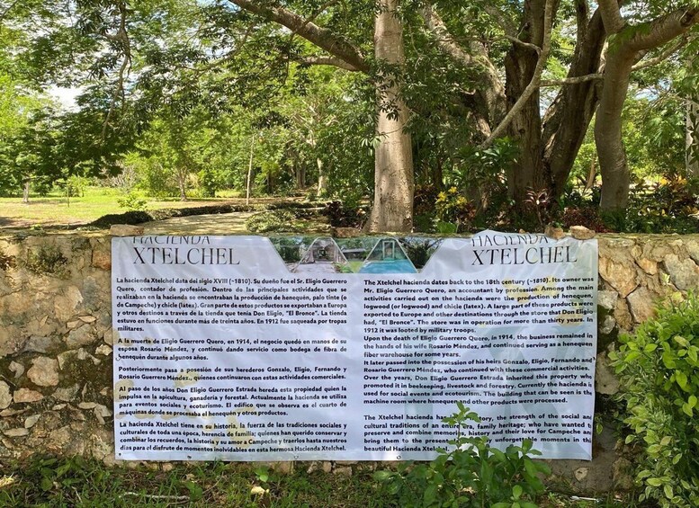 A historical hacienda sign with detailed information about its history and current use. 3
