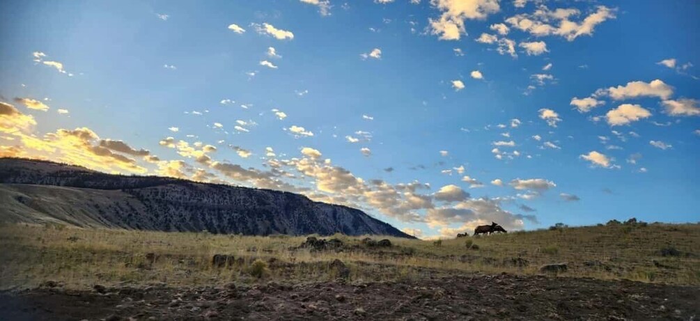 A mountainous landscape with a clear sky and scattered clouds. 5