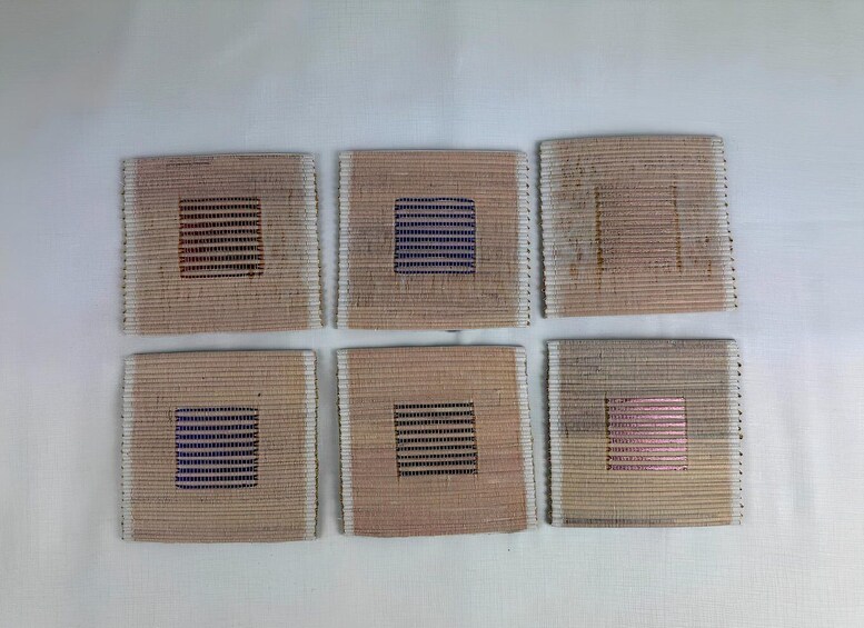 Six square panels with different patterns and colors. 2