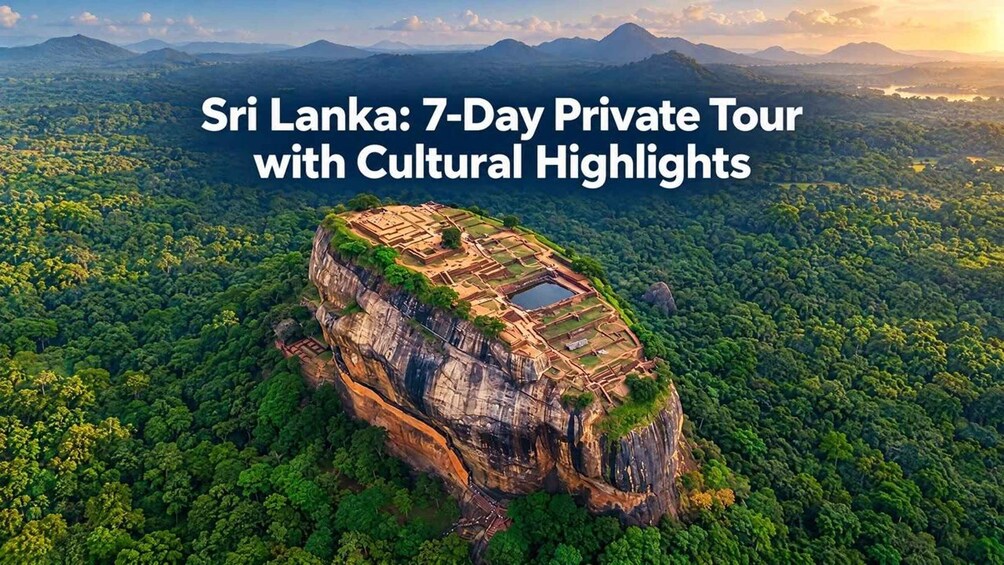 A 7-day private tour with cultural highlights in Sri Lanka, featuring a prominent ancient rock fortress surrounded by lush greenery. 1