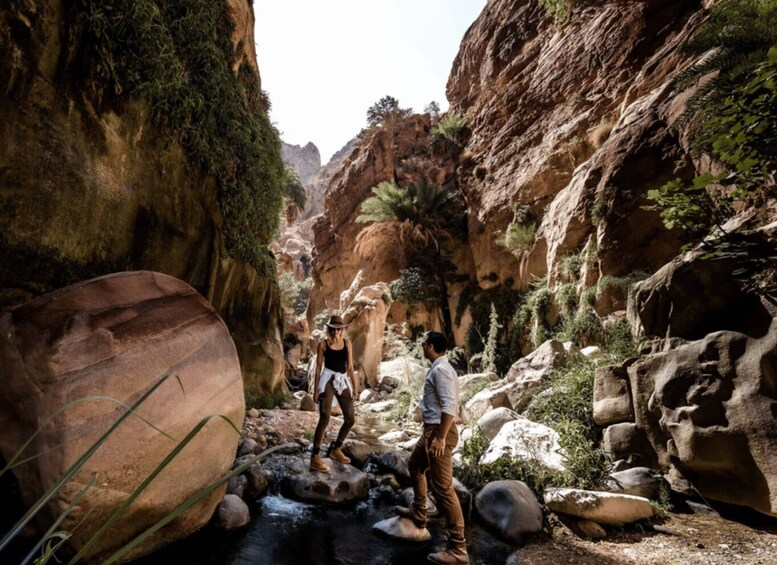 A canyon with rocky terrain and a stream. 4