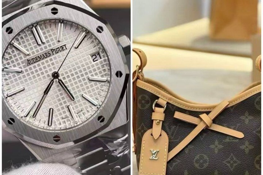 A luxury watch and a designer handbag. 1