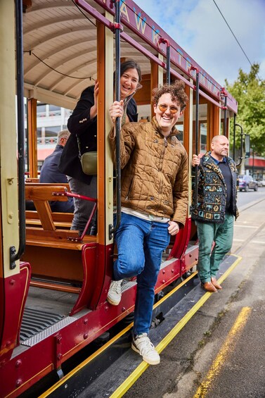 A tram with passengers. 2