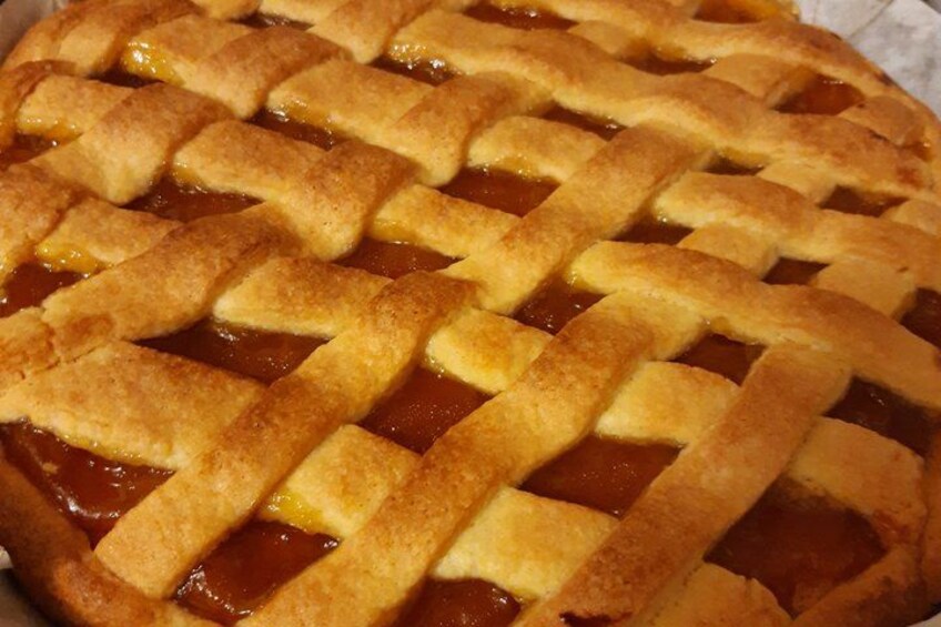 A pie with a lattice crust. 5