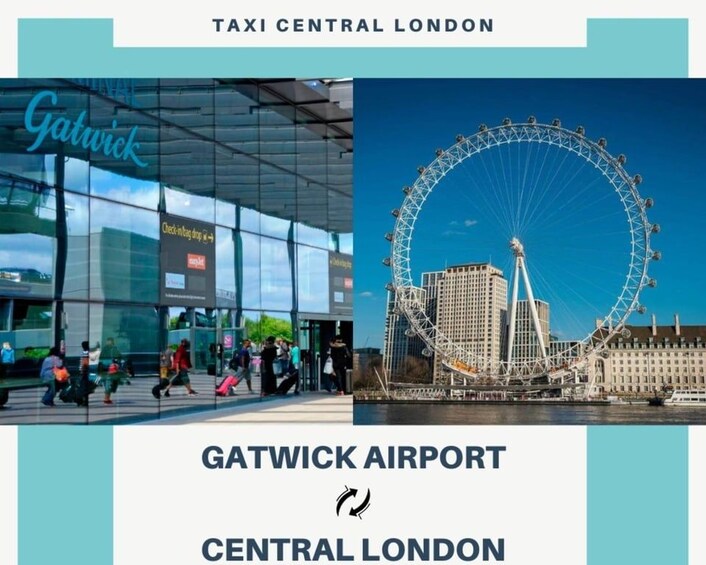 Gatwickin lentoasemalla on lasijulkisivu, ja ihmiset kävelevät sen ulkopuolella. 3