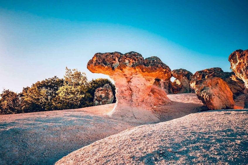 A rock formation with a unique arch-like structure. 5
