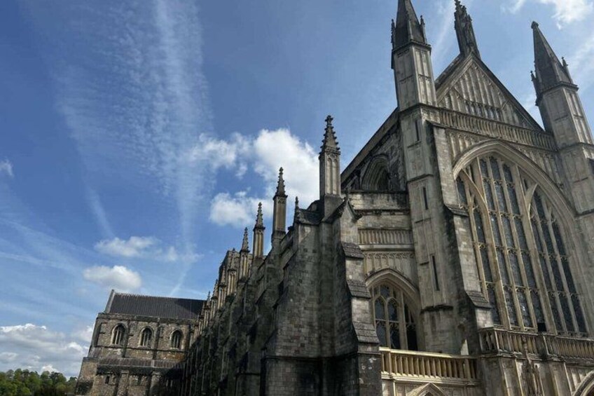 A Gothic-style building with pointed arches and a large rose window. 2