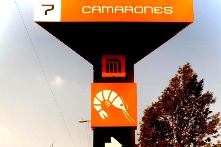 A sign with the word 'CAMARONES' and a symbol of a camera. 2