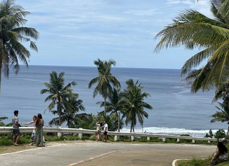 A coastal road with palm trees and a view of the ocean. 5