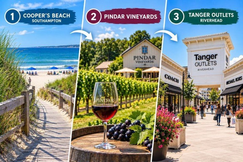 Cooper's Beach, Pindar Vineyards, and Tanger Outlets. 1