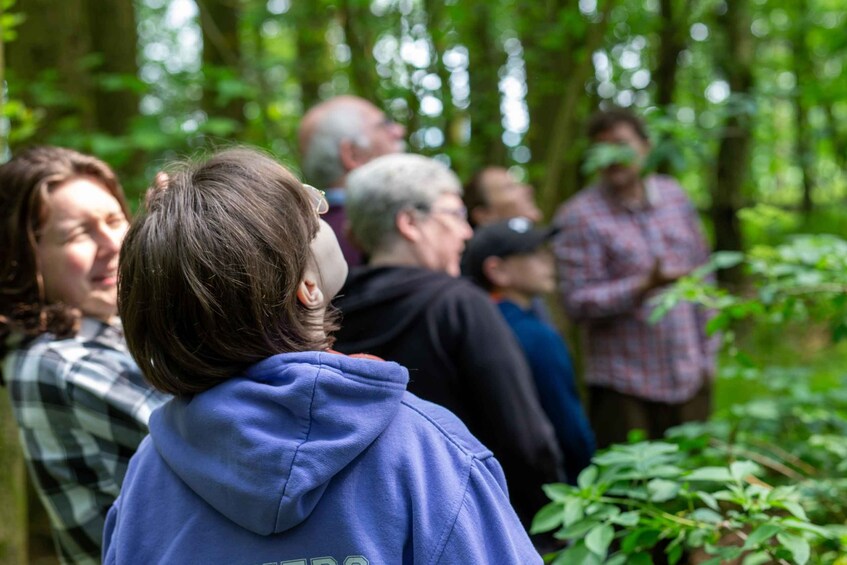 A group of people in a forested area. 2