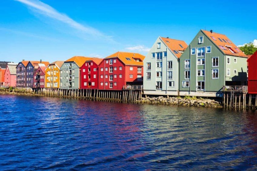 Colorful buildings along a waterfront. 2