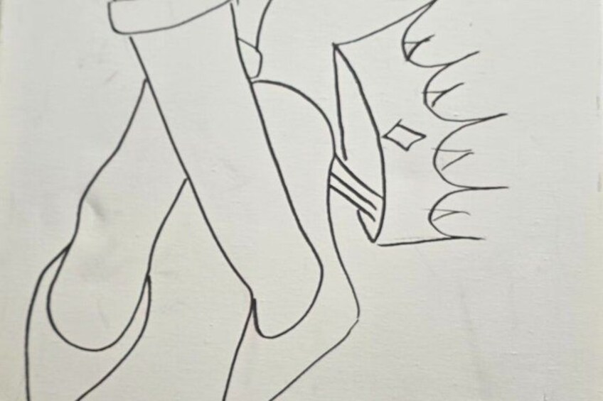 A line drawing of a person with a geometric pattern on the right side. 3