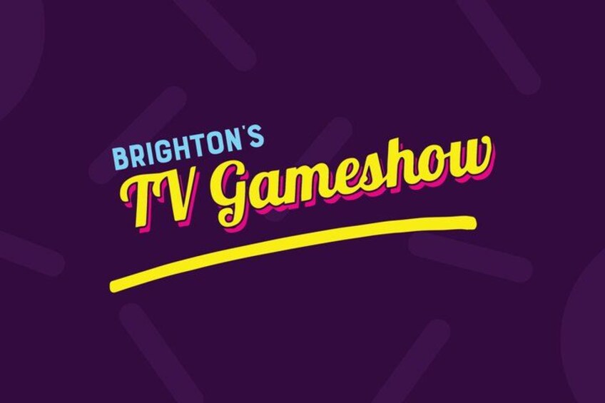 The text 'BRIGHTON'S TV Gameshow' with a purple background and yellow and pink accents. 2