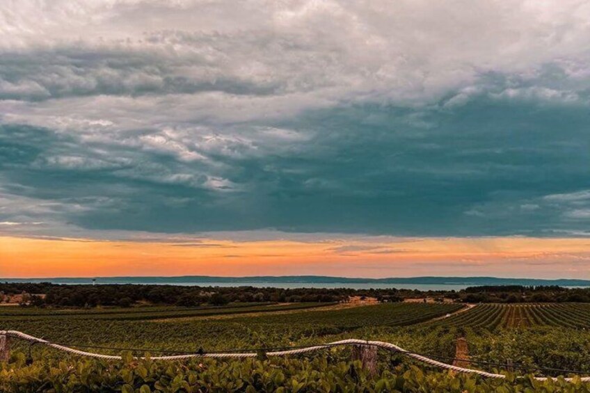 A landscape with fields and a cloudy sky. 4