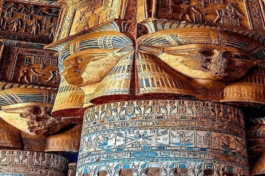 Ancient Egyptian hieroglyphs on a column. 4