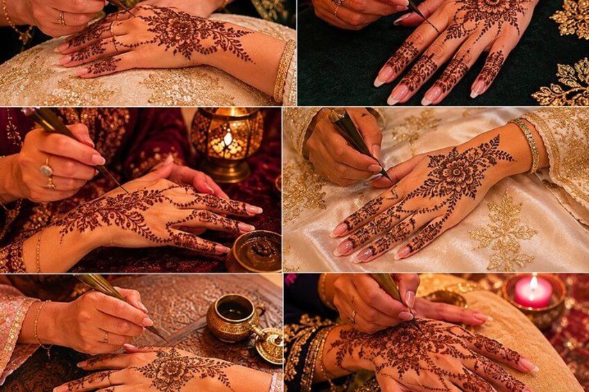 A person applying henna on hands. 3