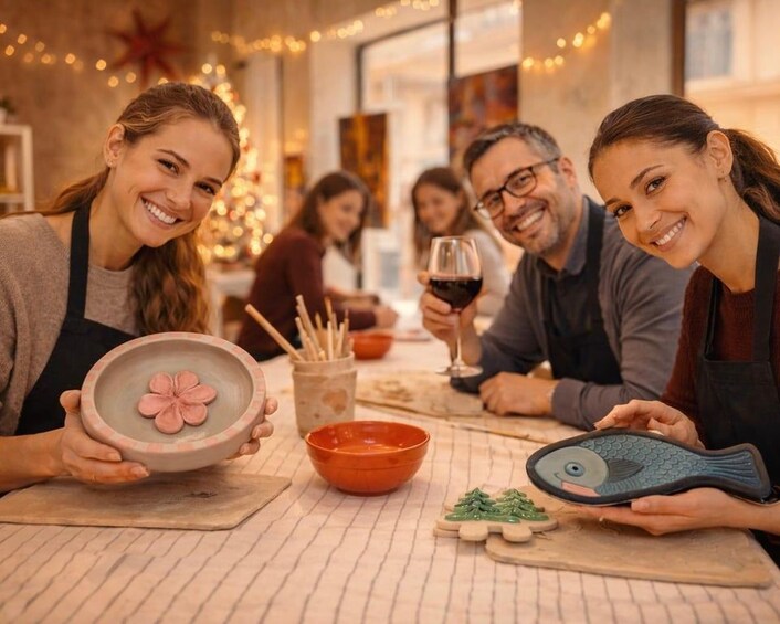 Madrid: Create your own ceramic piece accompanied by a glass of wine 1